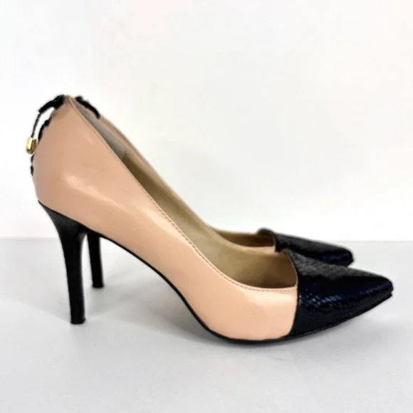 Levity Leather Black & Tan JALONE Pointed Toe Bow Heel 3.5” Pumps Coquette 8M - Picture 2 of 11